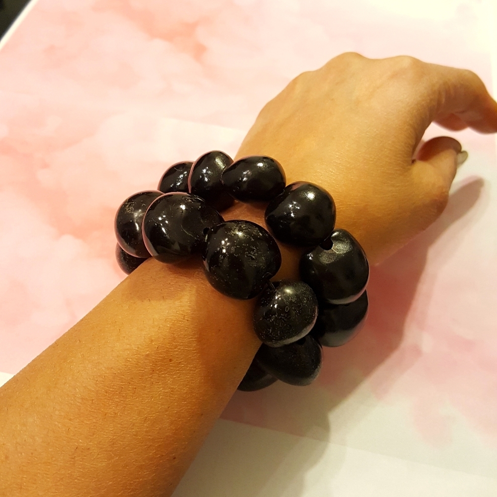 Black Bracelets with Round Hollow Beads